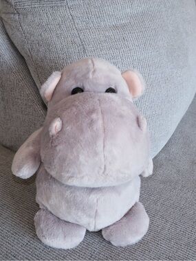 Plush Hippo Stuffed Animal - Soft Light Gray Plush